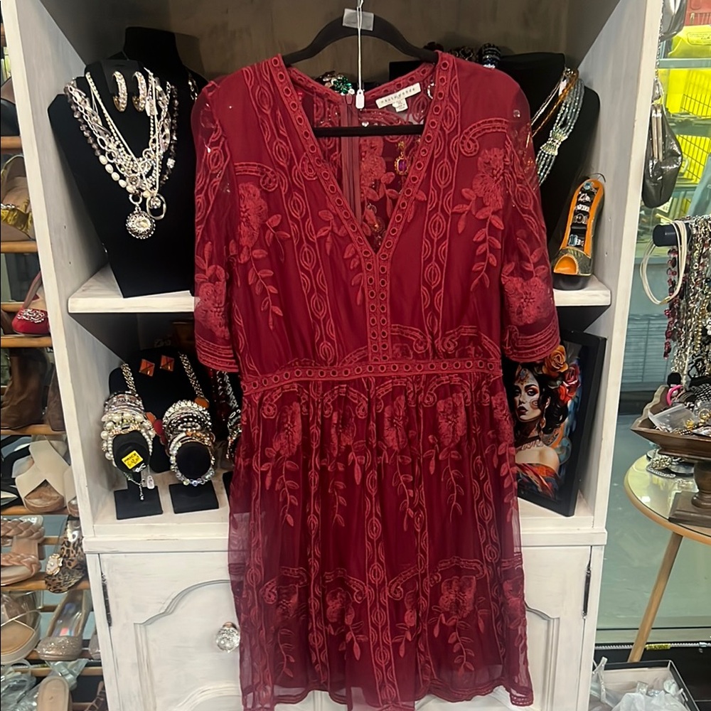 Elegant Red Embroidered Dress